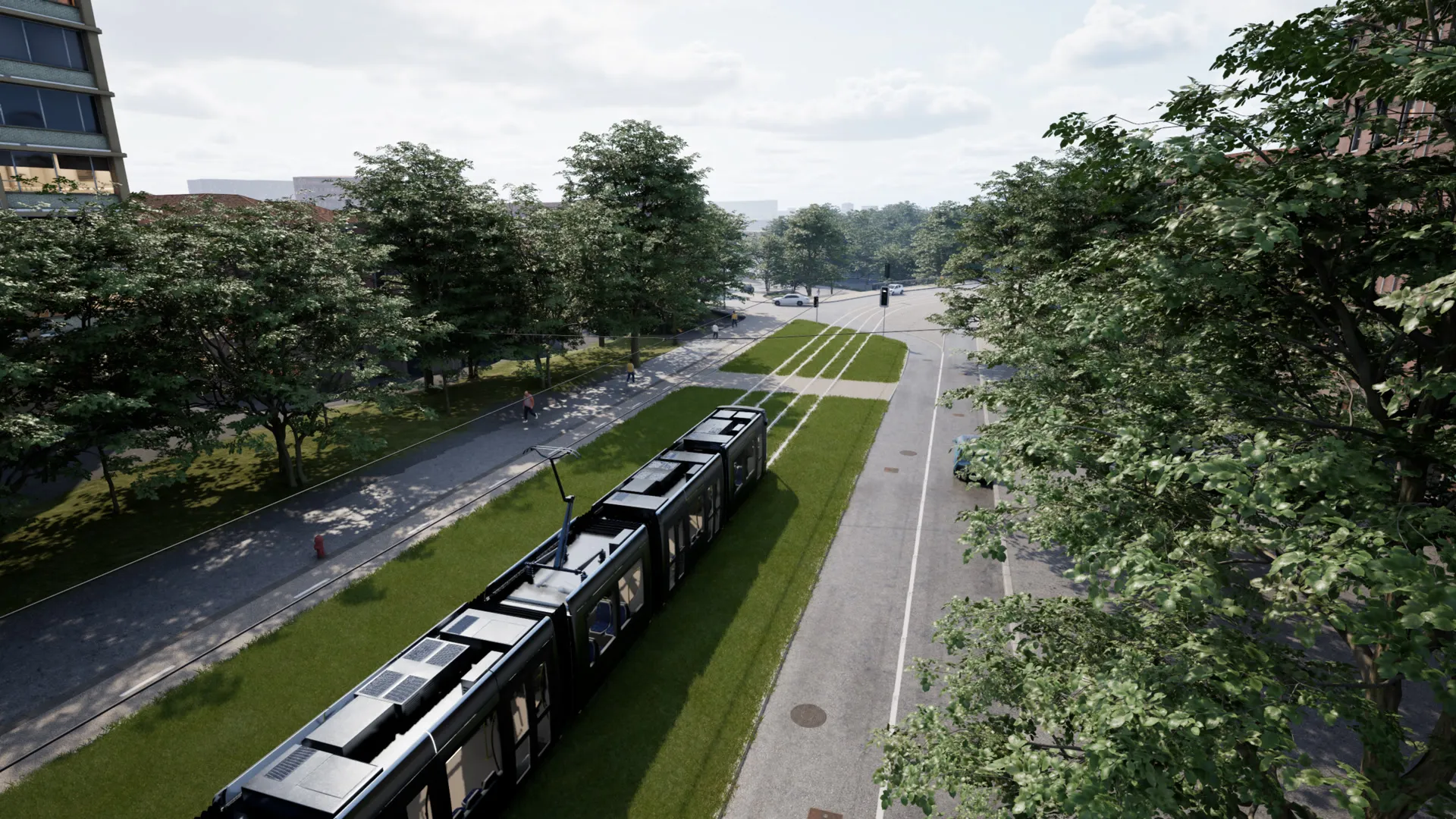 Grass track along a boulevard
