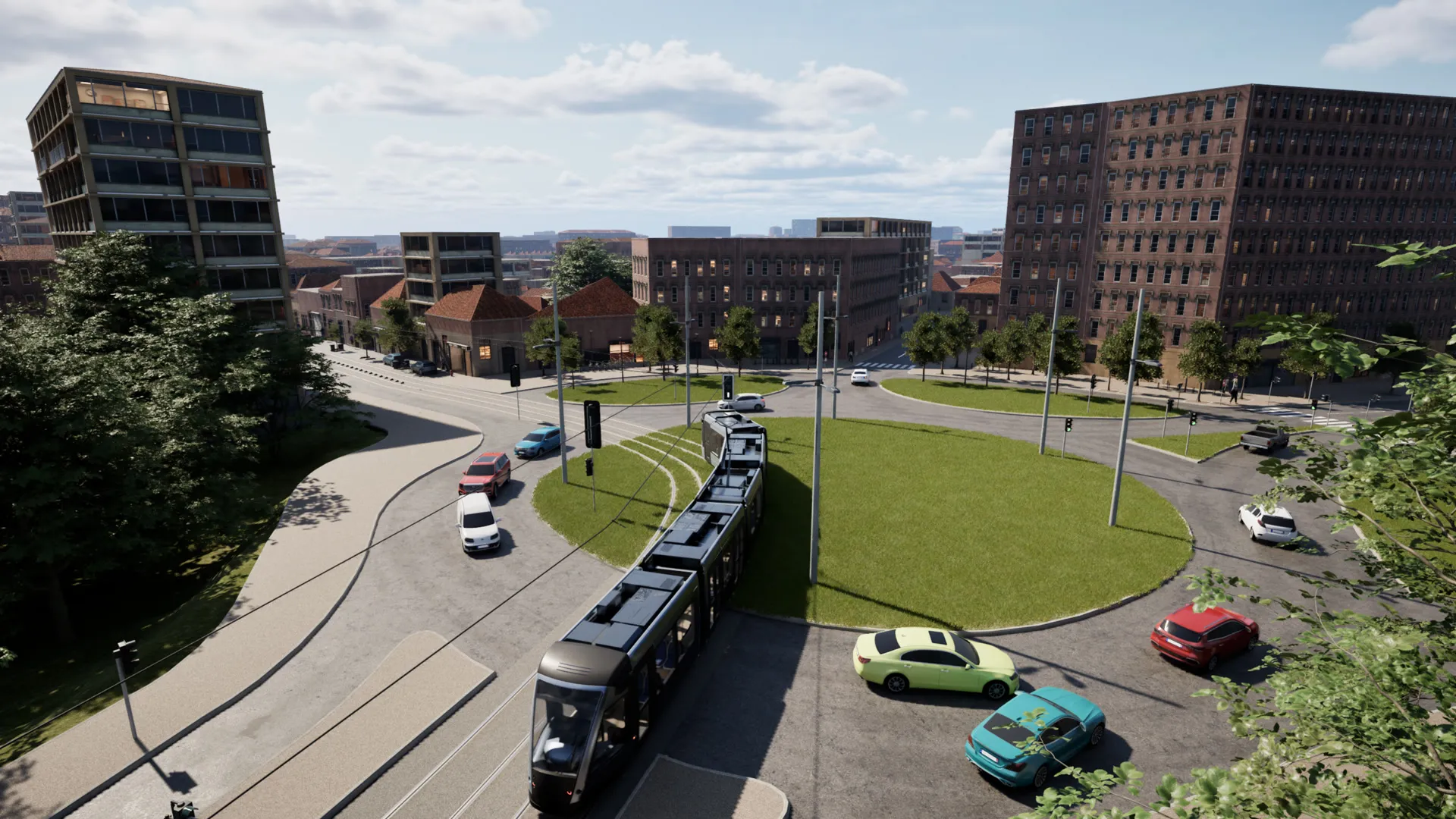 Roundabout crossing, aerial view