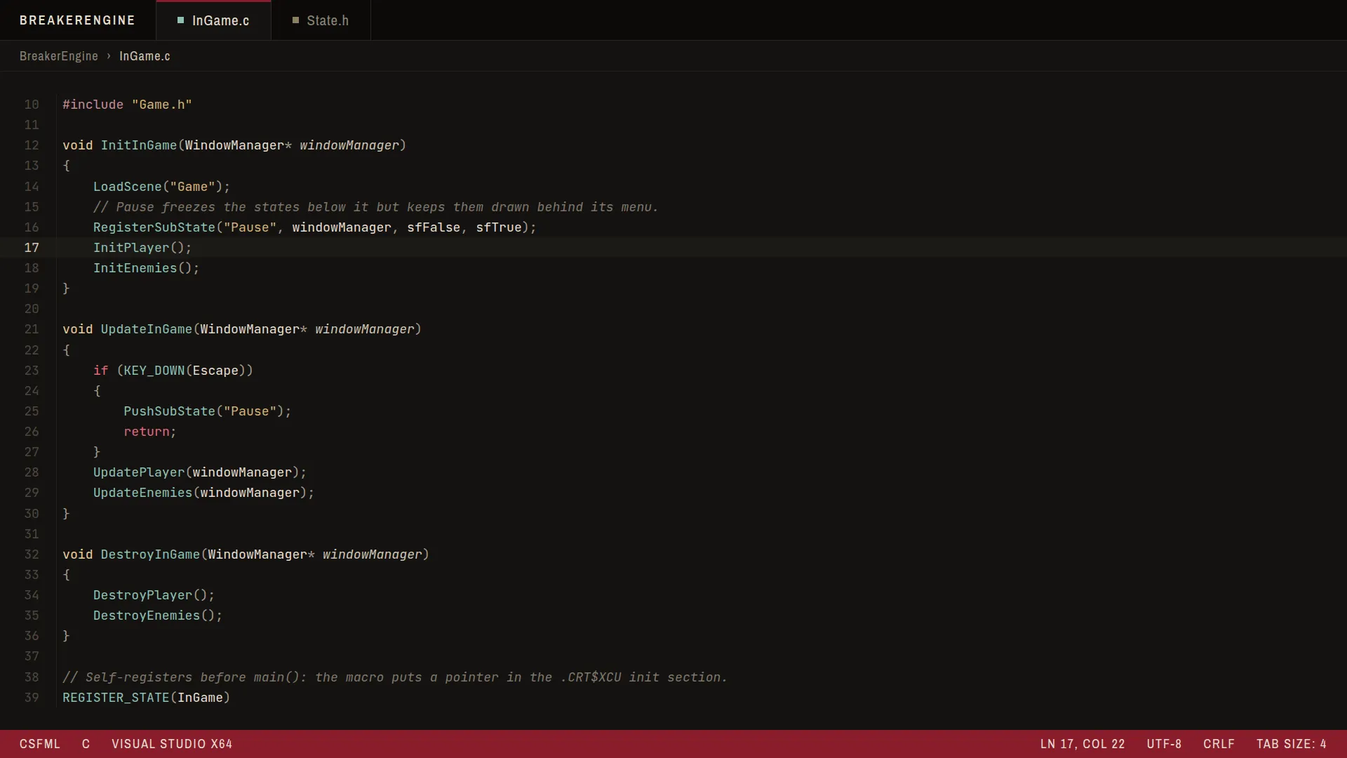 States and sub-states that self-register before main()